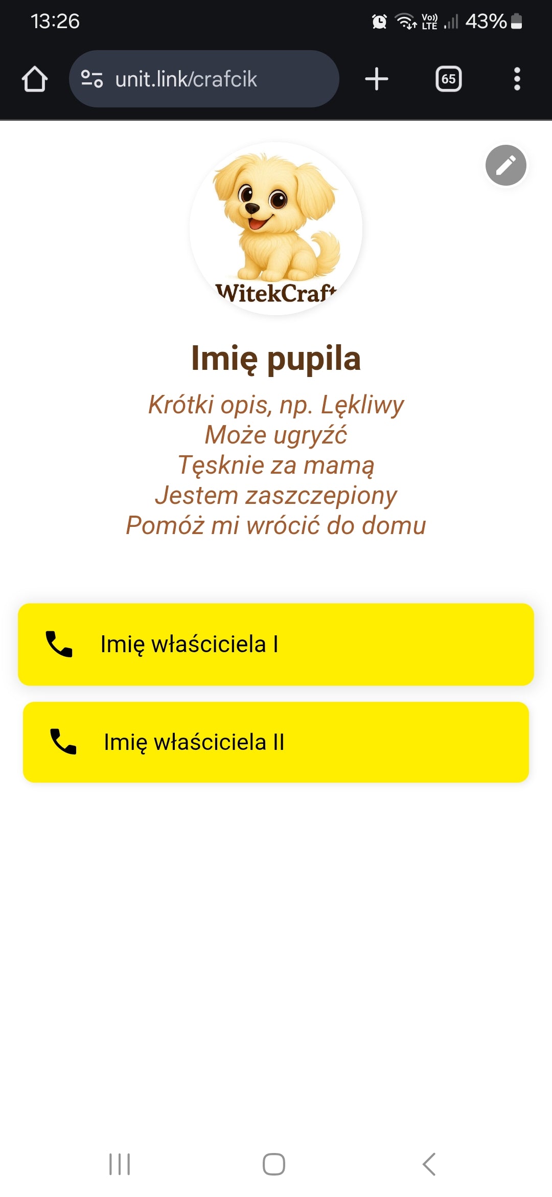 Znajdek "Jamnik" - Interaktywna zawieszka NFC do obroży