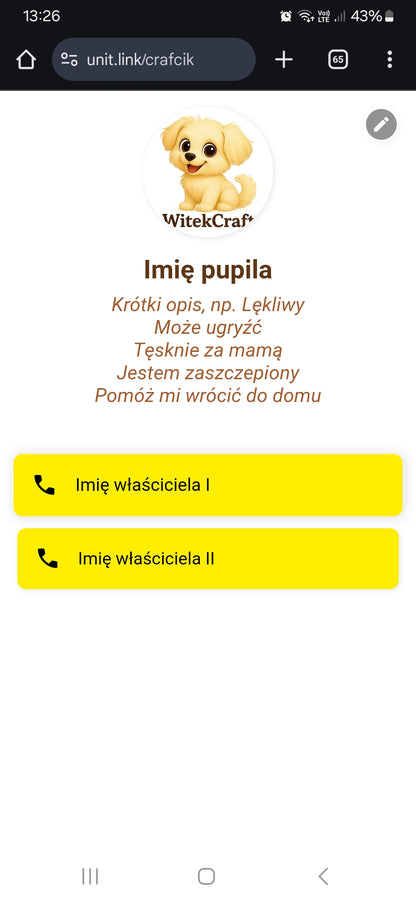 Znajdek "mordka" - Interaktywna zawieszka NFC do obroży